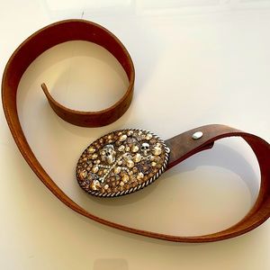 Vintage belt, rhinestone buckle, cowboy belt, small -medium